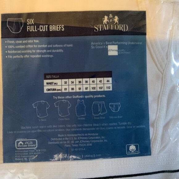 Lot Of 2 (Packs) Stafford Men's 6 Full-Cut Briefs Size 42 New In Package - Picture 6 of 8